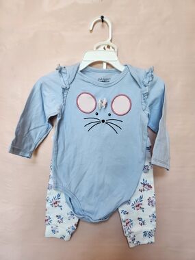 First Impressions Light Blue Mouse Face Baby Matching Set